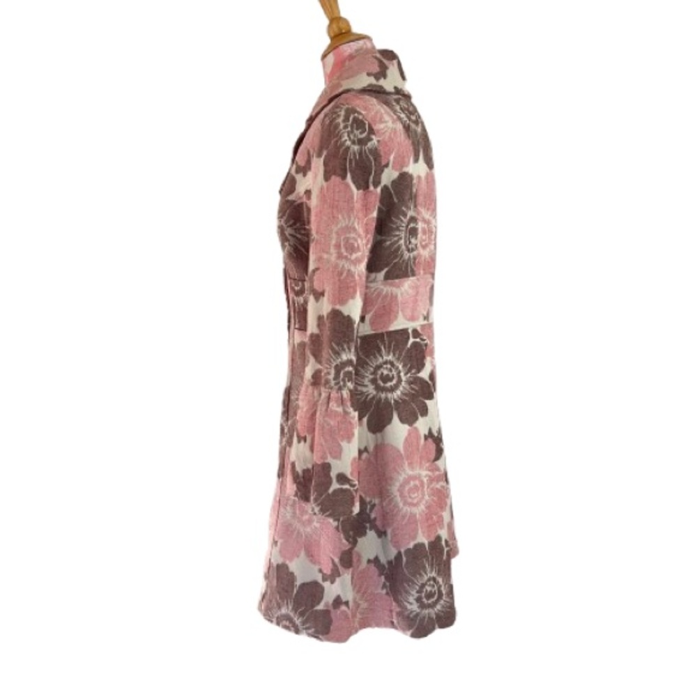 Anthropologie Pink Floral Bell Sleeve Long Winter Coat Size 12 Flocked Coquette - Picture 3 of 8